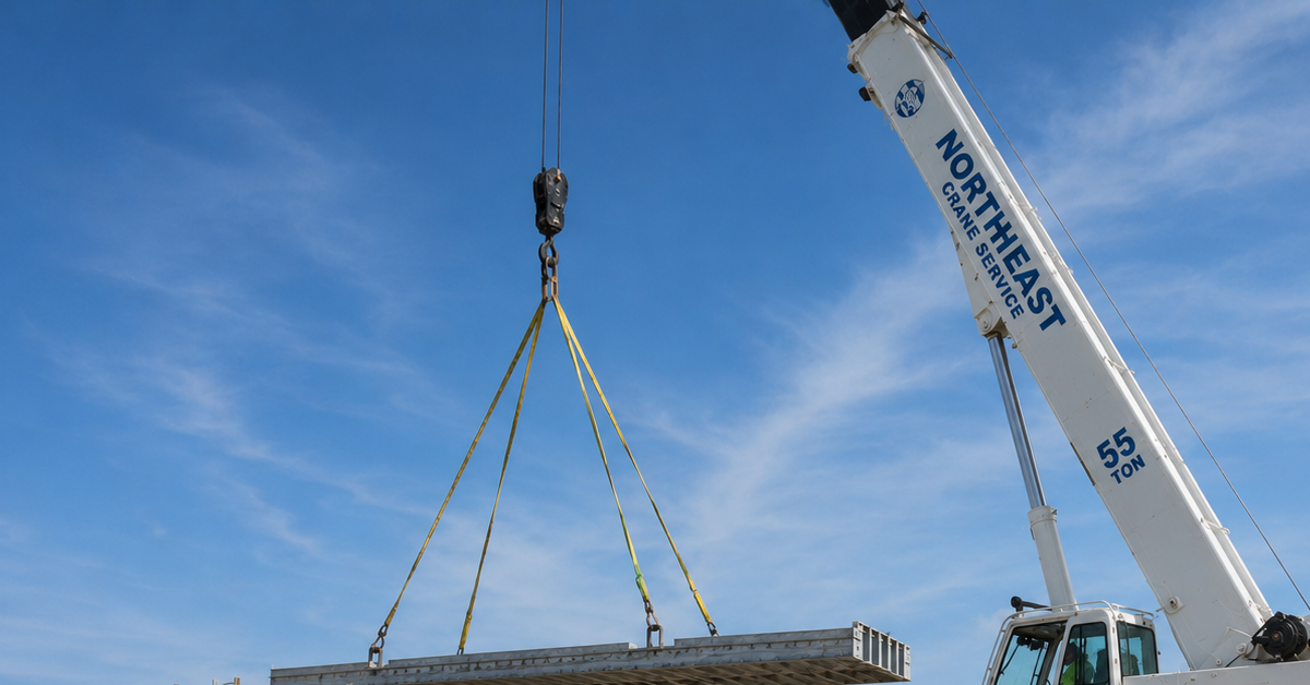 Heavy-duty all-terrain crane operating on a sandy Dare County commercial construction site with stabilized outriggers